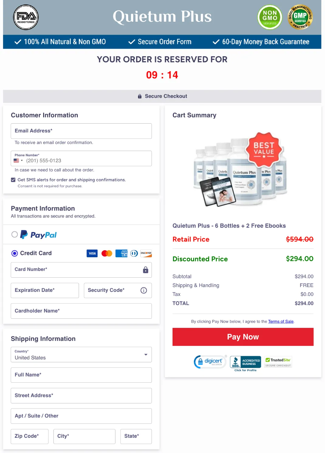 quietum plus Checkout page